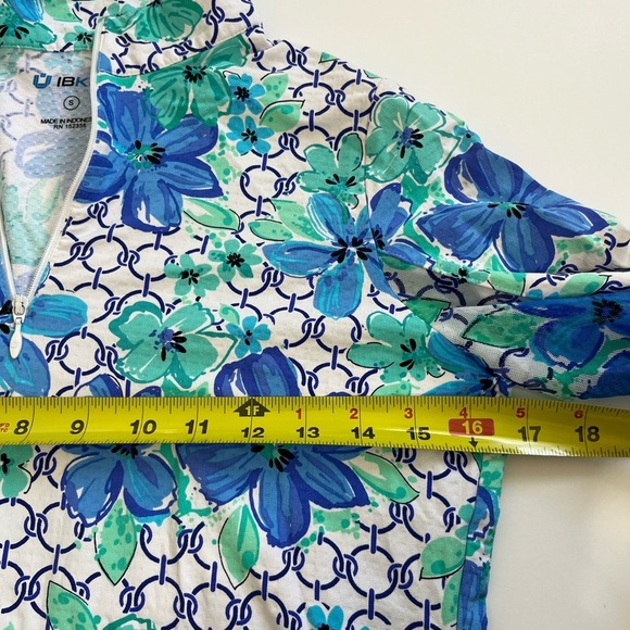 Ibkul 1/4 Zip Pullover Blue Green Floral Size Small - Picture 8 of 9